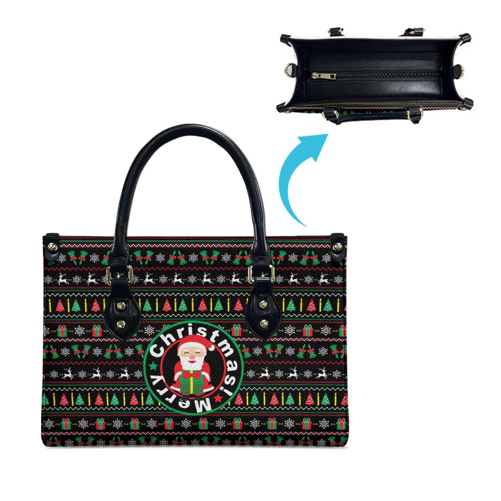 Gift For Merry Christmas Leather Bag with Santa Claus and Holiday Icons Pattern - Wonder Print Shop