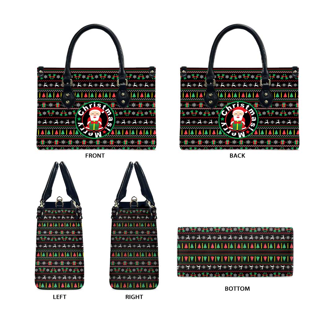 Gift For Merry Christmas Leather Bag with Santa Claus and Holiday Icons Pattern - Wonder Print Shop