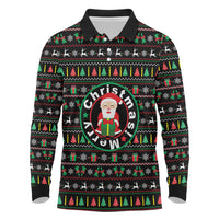 Gift For Merry Christmas Long Sleeve Polo Shirt with Santa Claus and Holiday Icons Pattern - Wonder Print Shop