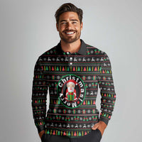 Gift For Merry Christmas Long Sleeve Polo Shirt with Santa Claus and Holiday Icons Pattern - Wonder Print Shop