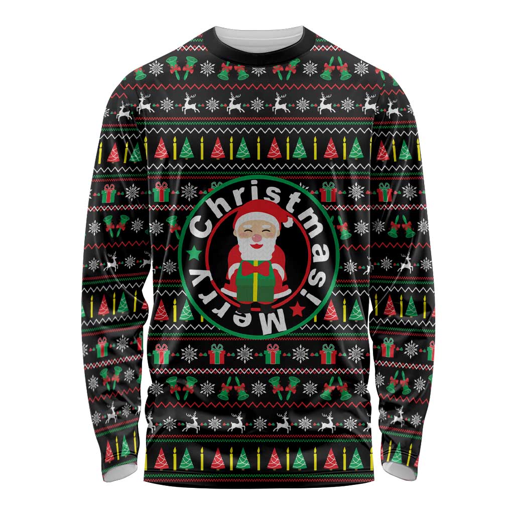 Gift For Merry Christmas Long Sleeve Shirt with Santa Claus and Holiday Icons Pattern - Wonder Print Shop
