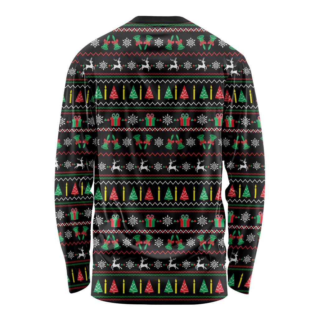 Gift For Merry Christmas Long Sleeve Shirt with Santa Claus and Holiday Icons Pattern - Wonder Print Shop
