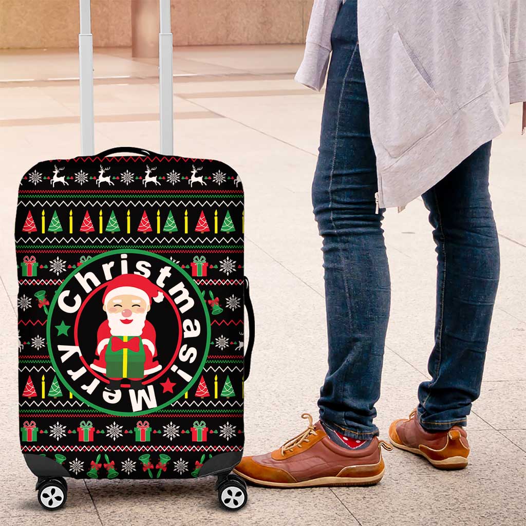 Gift For Merry Christmas Luggage Cover with Santa Claus and Holiday Icons Pattern - Wonder Print Shop
