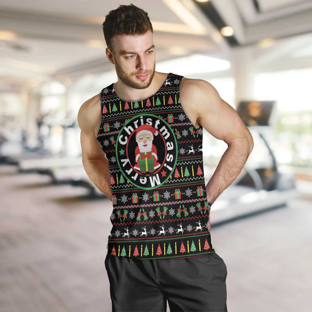 Gift For Merry Christmas Men Tank Top with Santa Claus and Holiday Icons Pattern - Wonder Print Shop
