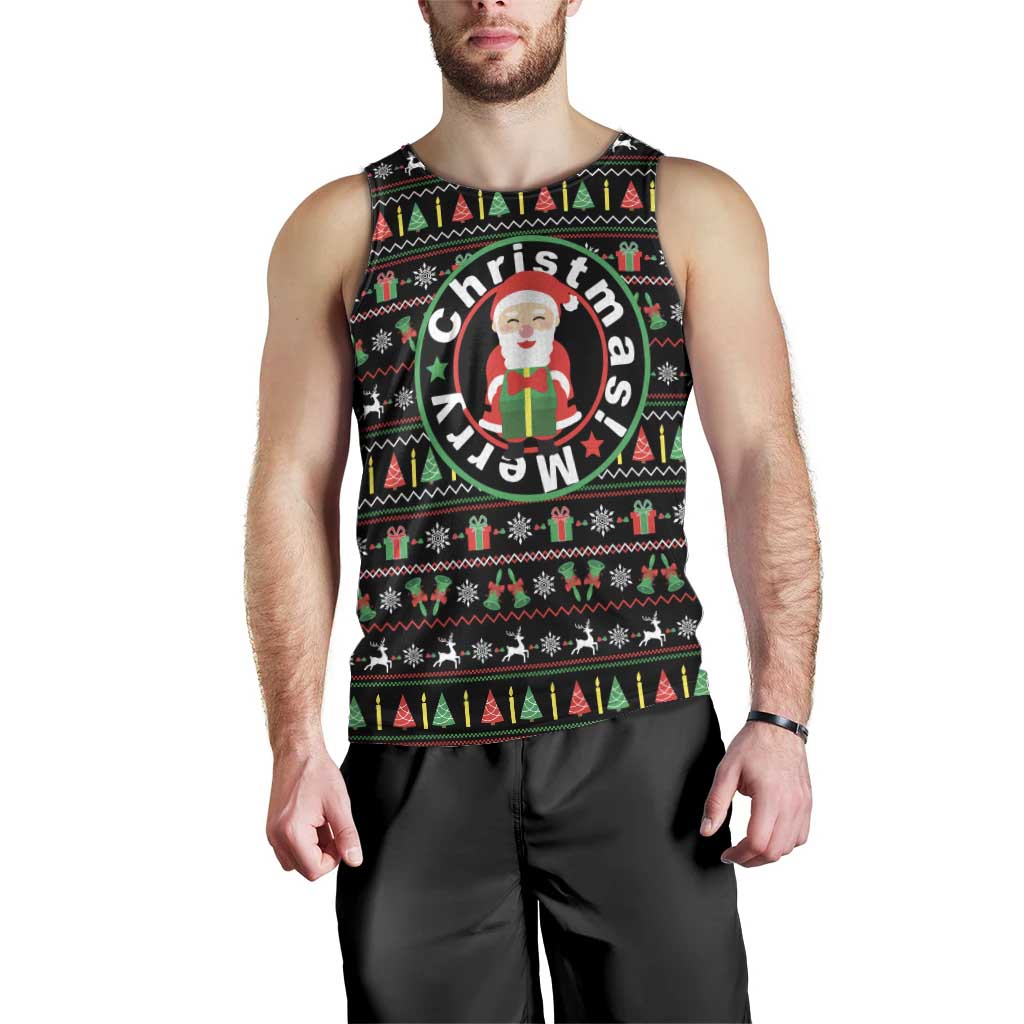 Gift For Merry Christmas Men Tank Top with Santa Claus and Holiday Icons Pattern - Wonder Print Shop