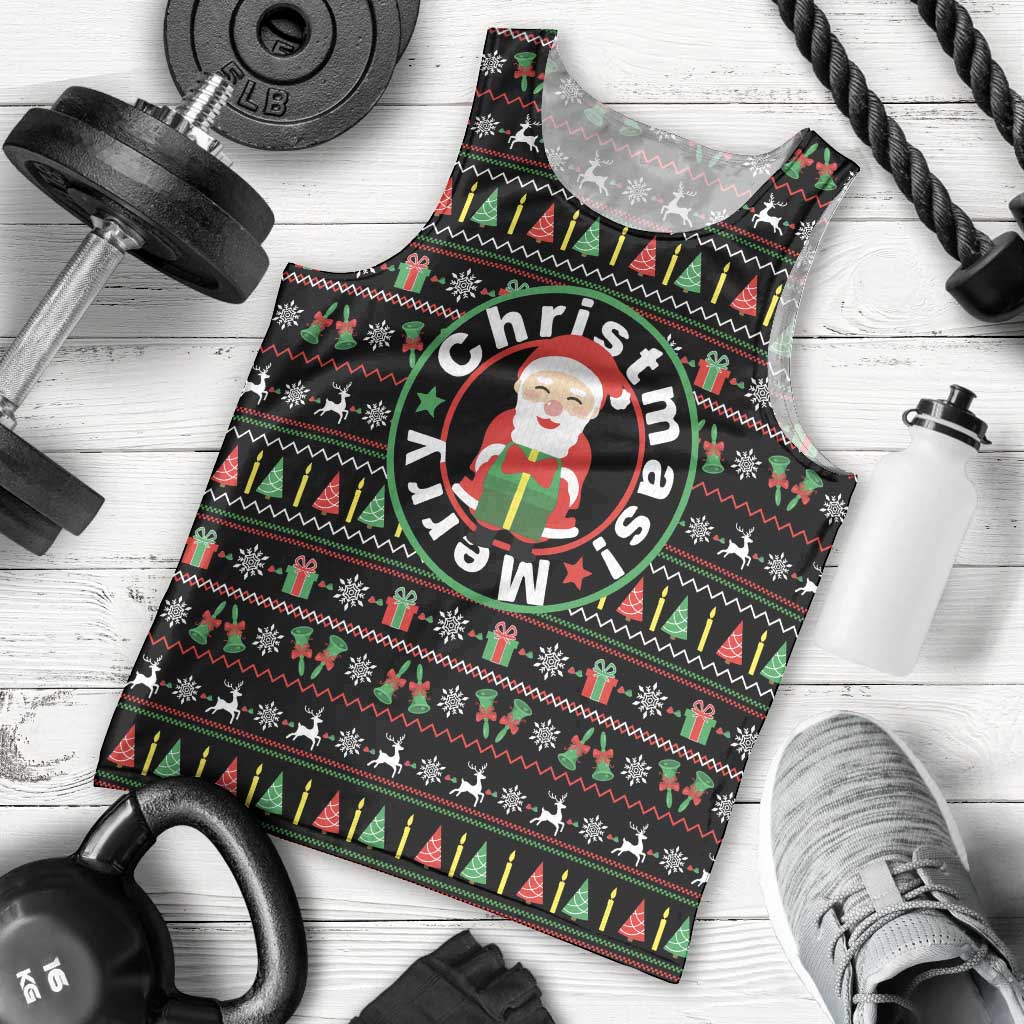 Gift For Merry Christmas Men Tank Top with Santa Claus and Holiday Icons Pattern - Wonder Print Shop