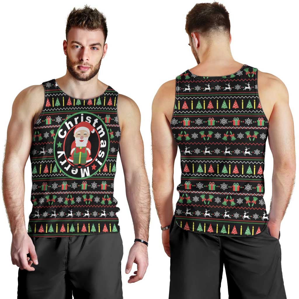 Gift For Merry Christmas Men Tank Top with Santa Claus and Holiday Icons Pattern - Wonder Print Shop