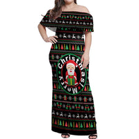 Gift For Merry Christmas Off Shoulder Maxi Dress with Santa Claus and Holiday Icons Pattern - Wonder Print Shop