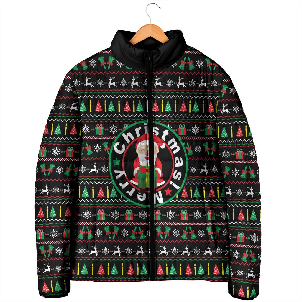 Gift For Merry Christmas Padded Jacket with Santa Claus and Holiday Icons Pattern - Wonder Print Shop