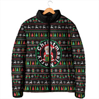 Gift For Merry Christmas Padded Jacket with Santa Claus and Holiday Icons Pattern - Wonder Print Shop