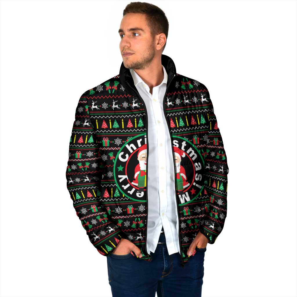 Gift For Merry Christmas Padded Jacket with Santa Claus and Holiday Icons Pattern - Wonder Print Shop