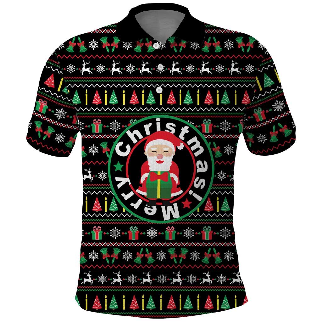 Gift For Merry Christmas Polo Shirt with Santa Claus and Holiday Icons Pattern - Wonder Print Shop