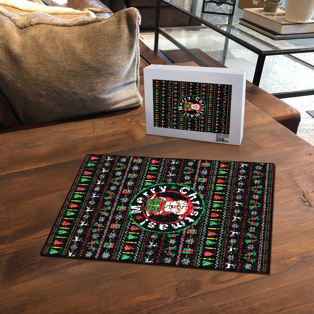 Gift For Merry Christmas Puzzle with Santa Claus and Holiday Icons Pattern - Wonder Print Shop