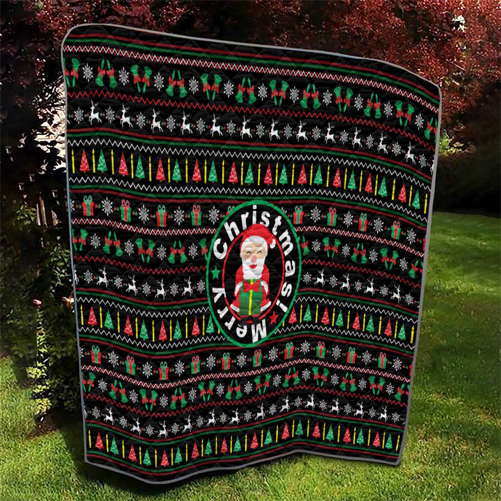 Gift For Merry Christmas Quilt with Santa Claus and Holiday Icons Pattern - Wonder Print Shop