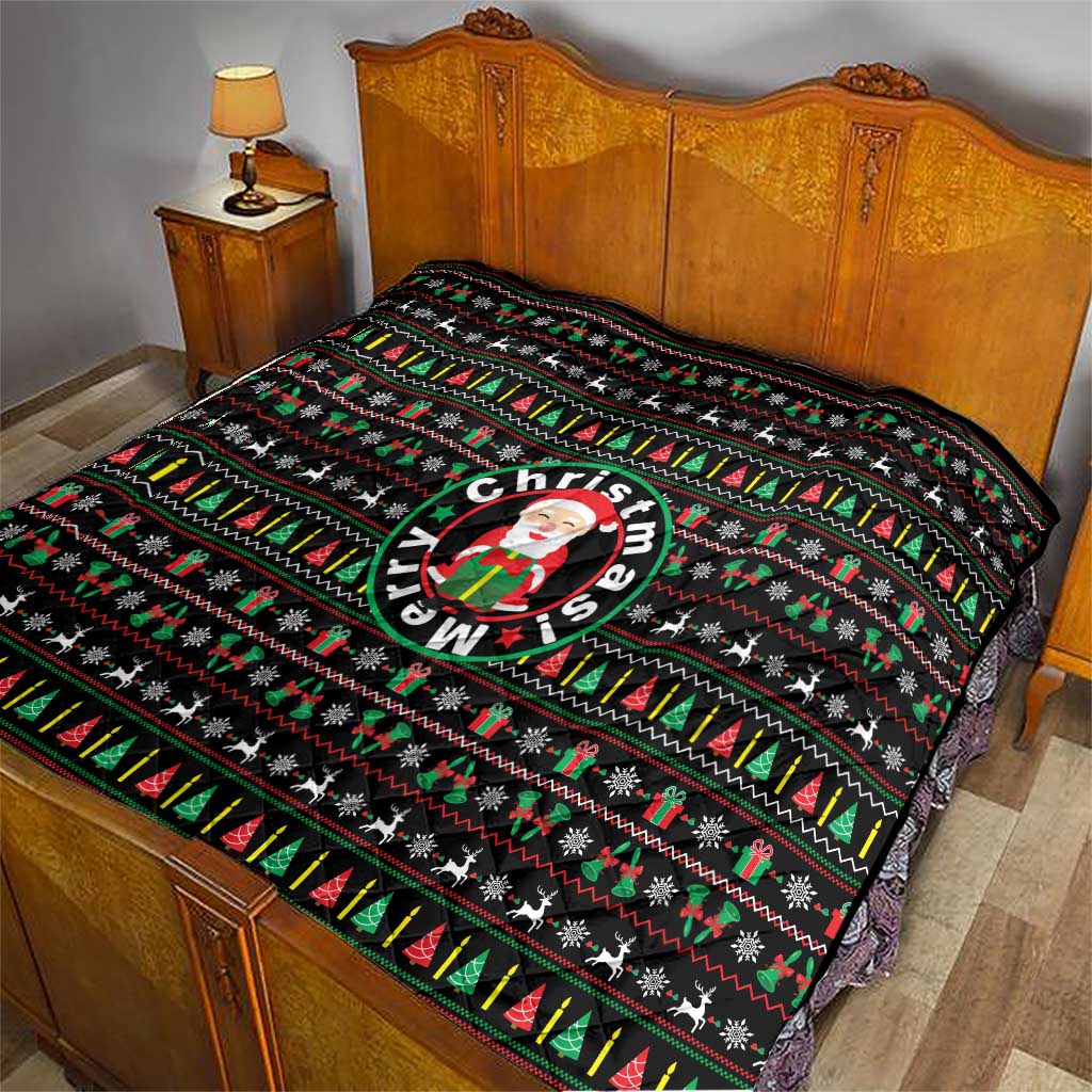 Gift For Merry Christmas Quilt with Santa Claus and Holiday Icons Pattern - Wonder Print Shop