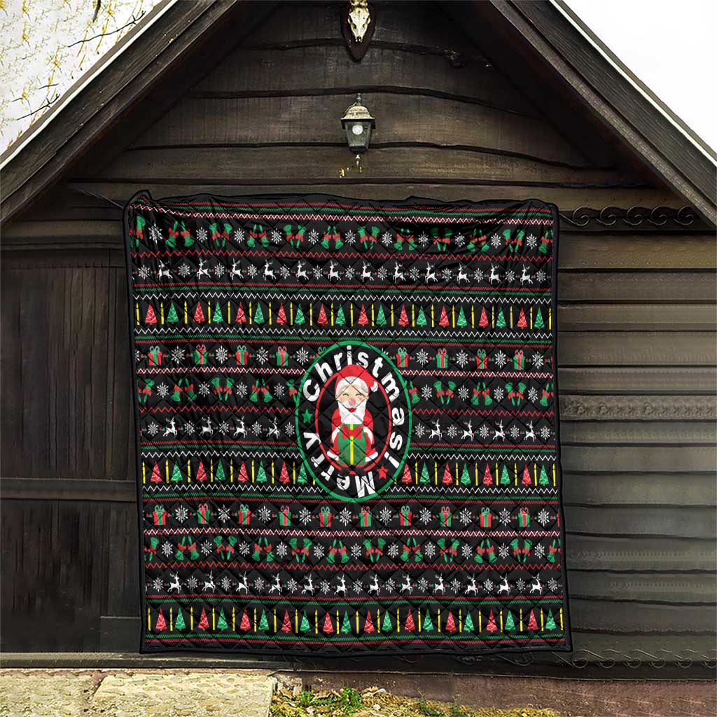 Gift For Merry Christmas Quilt with Santa Claus and Holiday Icons Pattern - Wonder Print Shop
