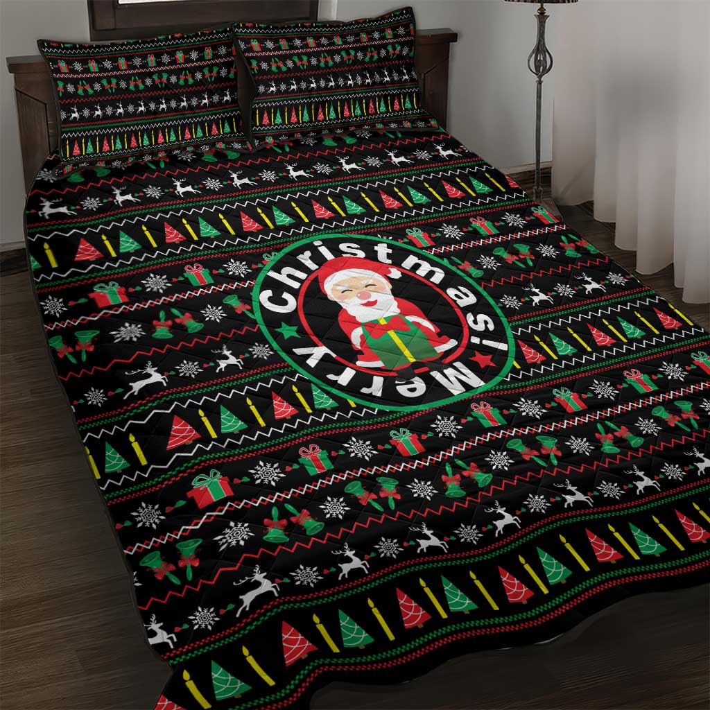 Gift For Merry Christmas Quilt Bed Set with Santa Claus and Holiday Icons Pattern - Wonder Print Shop