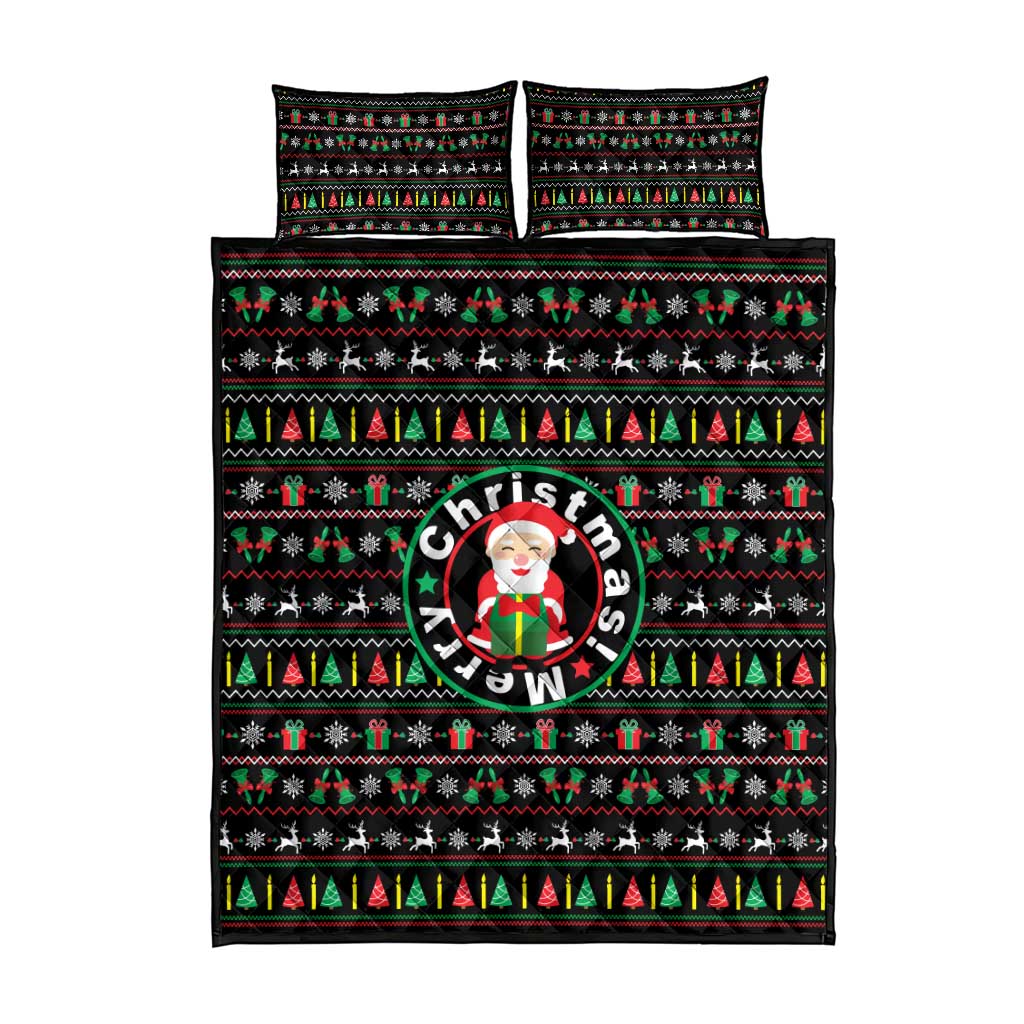 Gift For Merry Christmas Quilt Bed Set with Santa Claus and Holiday Icons Pattern - Wonder Print Shop