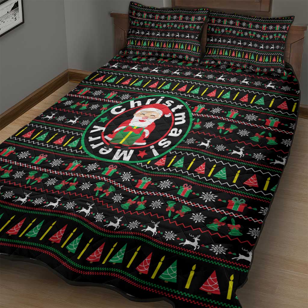 Gift For Merry Christmas Quilt Bed Set with Santa Claus and Holiday Icons Pattern - Wonder Print Shop