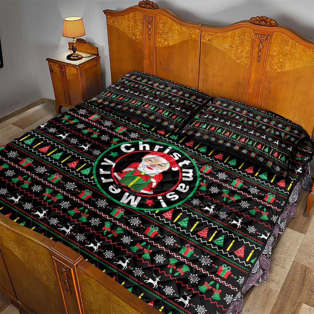 Gift For Merry Christmas Quilt Bed Set with Santa Claus and Holiday Icons Pattern - Wonder Print Shop
