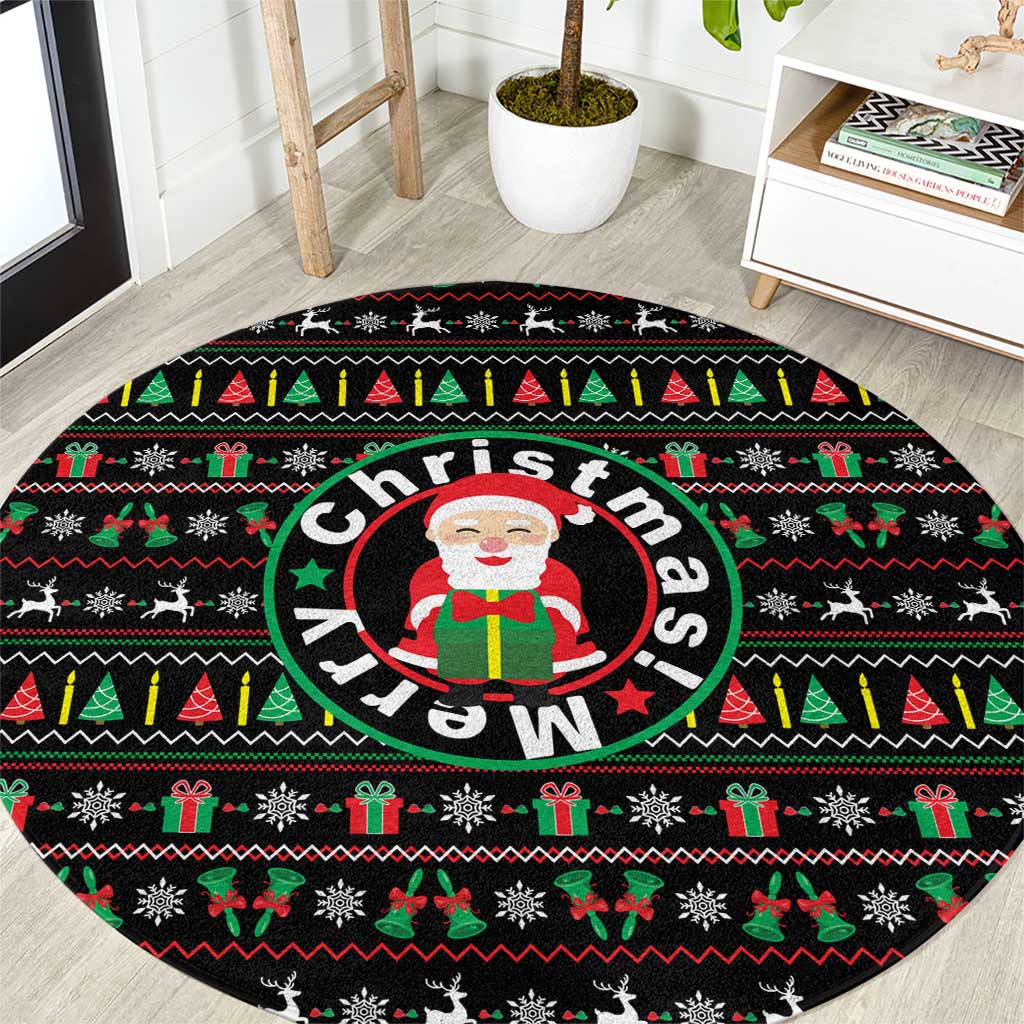 Gift For Merry Christmas Round Carpet with Santa Claus and Holiday Icons Pattern - Wonder Print Shop
