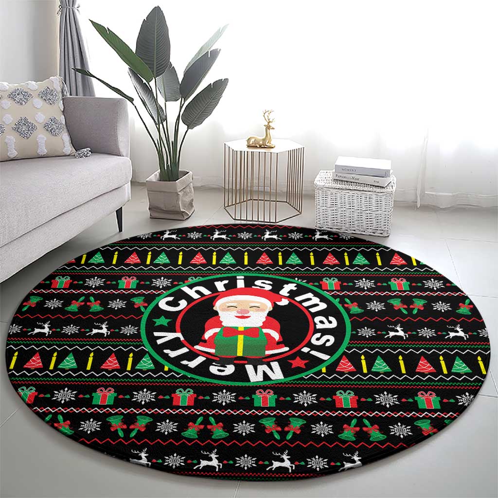 Gift For Merry Christmas Round Carpet with Santa Claus and Holiday Icons Pattern - Wonder Print Shop