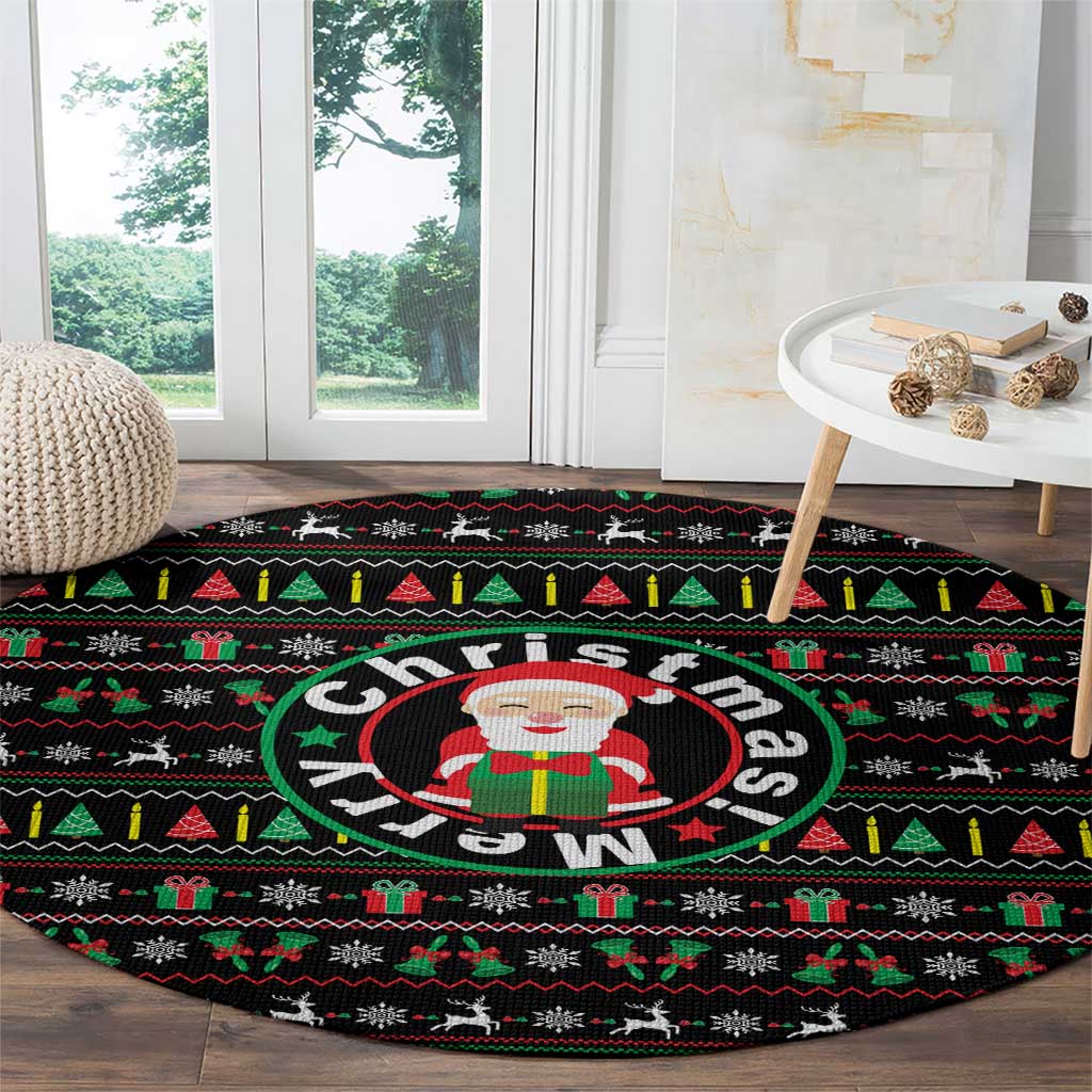 Gift For Merry Christmas Round Carpet with Santa Claus and Holiday Icons Pattern - Wonder Print Shop