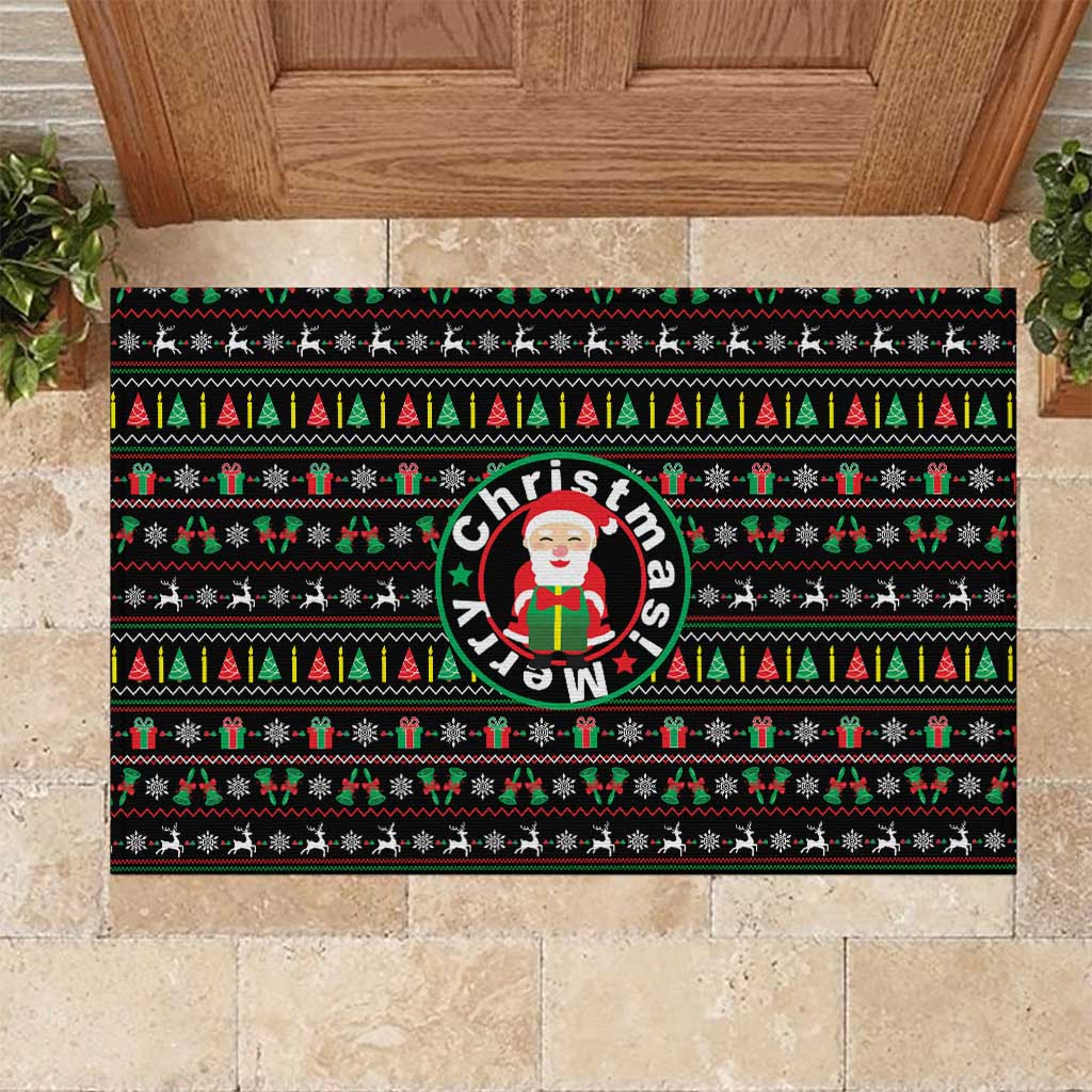 Gift For Merry Christmas Rubber Doormat with Santa Claus and Holiday Icons Pattern - Wonder Print Shop