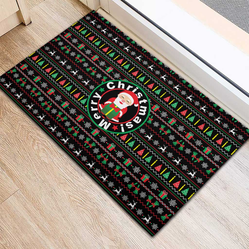 Gift For Merry Christmas Rubber Doormat with Santa Claus and Holiday Icons Pattern - Wonder Print Shop