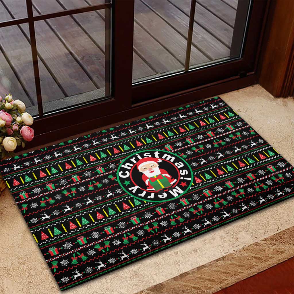 Gift For Merry Christmas Rubber Doormat with Santa Claus and Holiday Icons Pattern - Wonder Print Shop