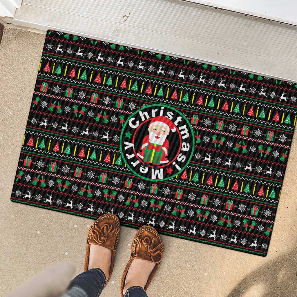 Gift For Merry Christmas Rubber Doormat with Santa Claus and Holiday Icons Pattern - Wonder Print Shop