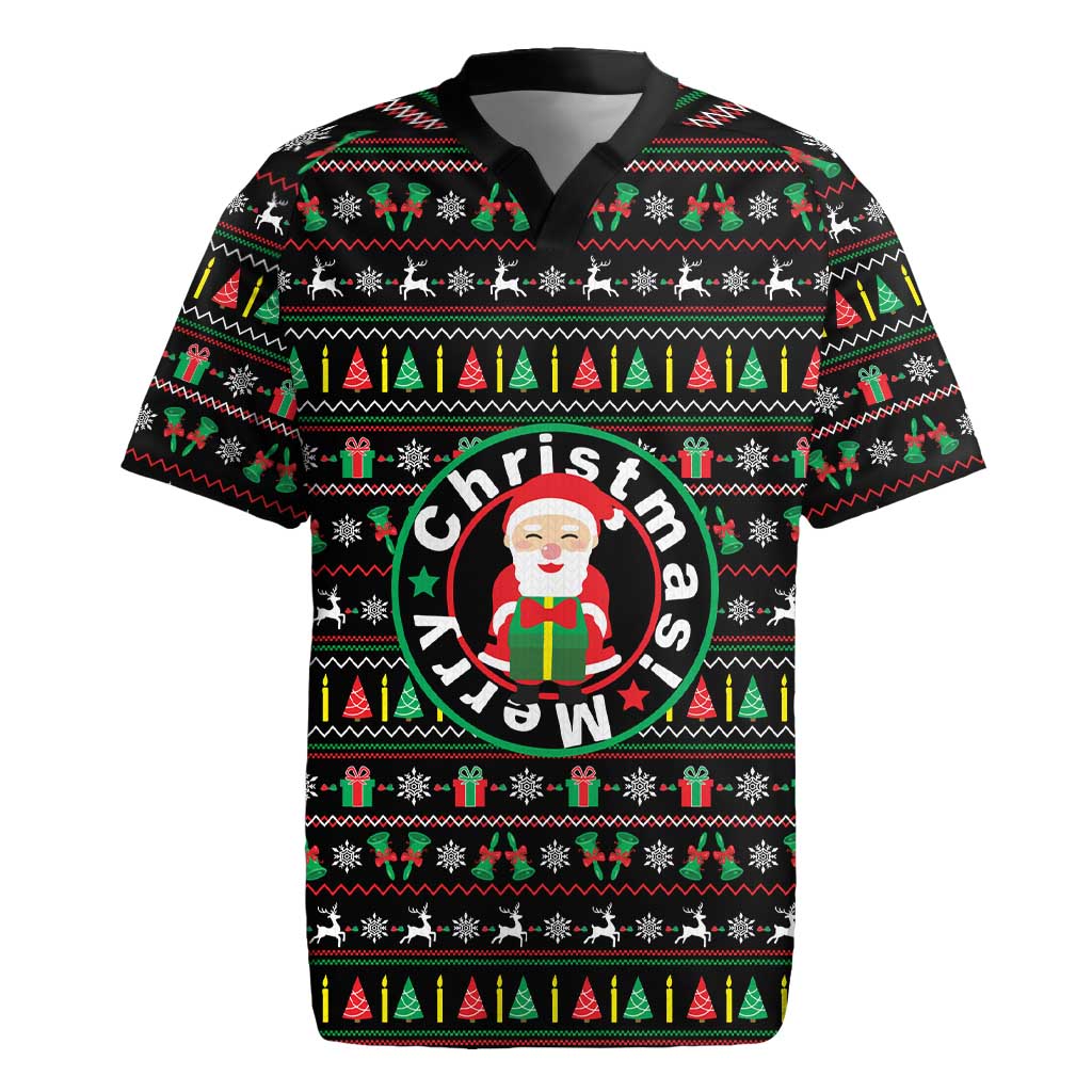 Gift For Merry Christmas Rugby Jersey with Santa Claus and Holiday Icons Pattern - Wonder Print Shop