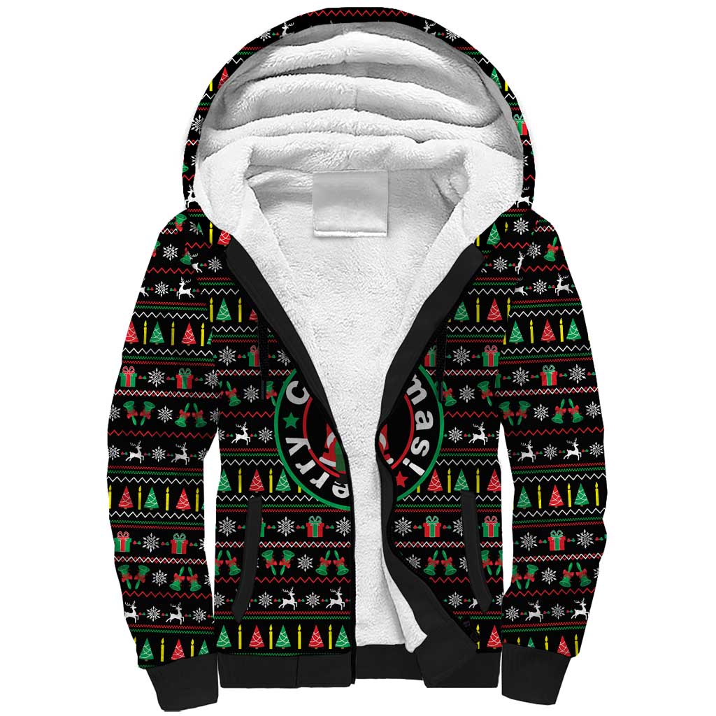 Gift For Merry Christmas Sherpa Hoodie with Santa Claus and Holiday Icons Pattern - Wonder Print Shop
