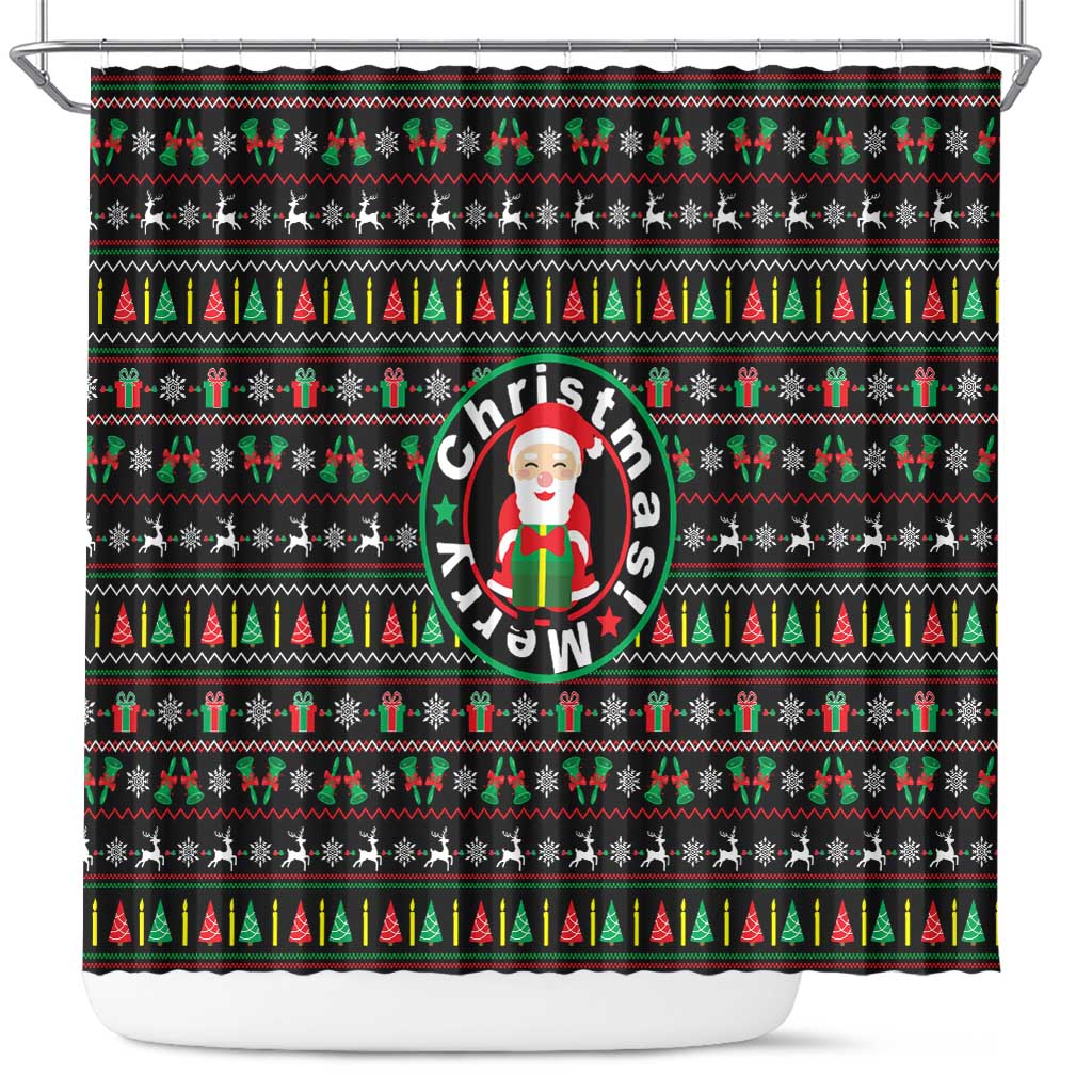 Gift For Merry Christmas Shower Curtain with Santa Claus and Holiday Icons Pattern - Wonder Print Shop