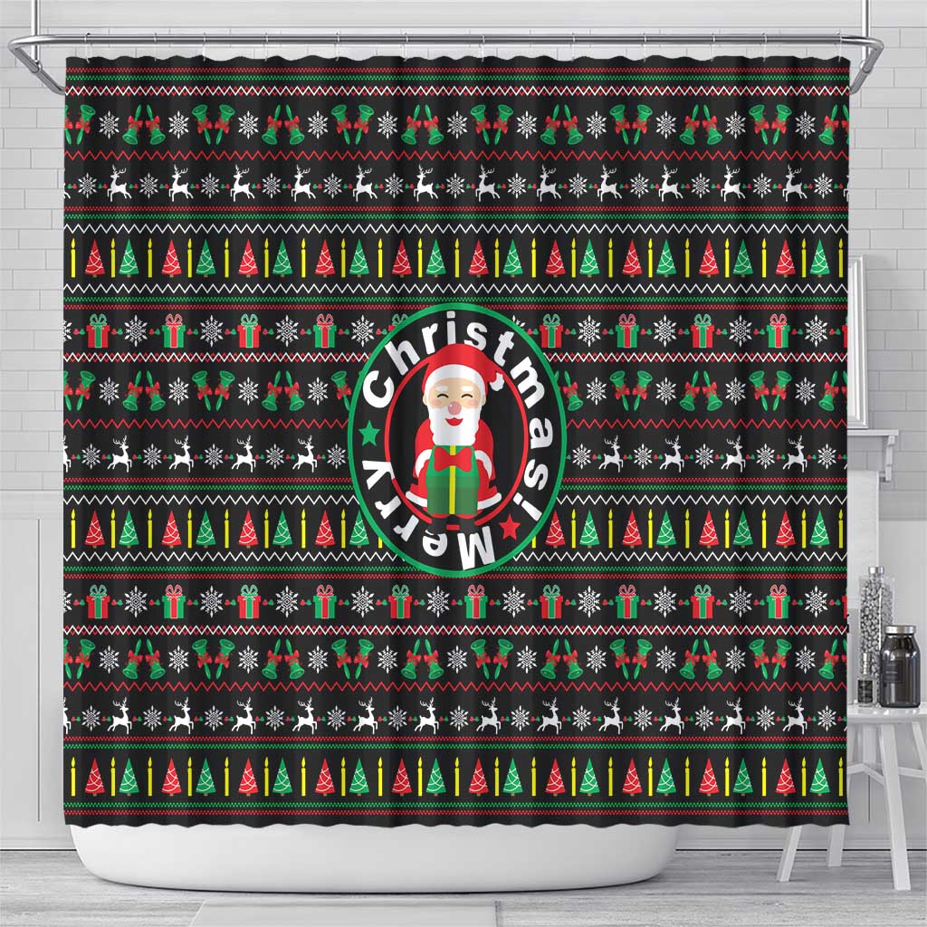 Gift For Merry Christmas Shower Curtain with Santa Claus and Holiday Icons Pattern - Wonder Print Shop