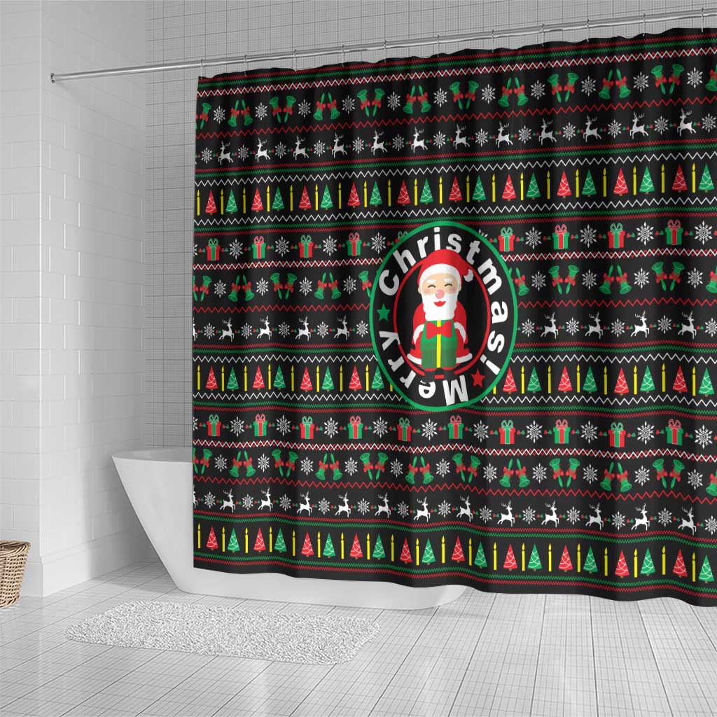 Gift For Merry Christmas Shower Curtain with Santa Claus and Holiday Icons Pattern - Wonder Print Shop