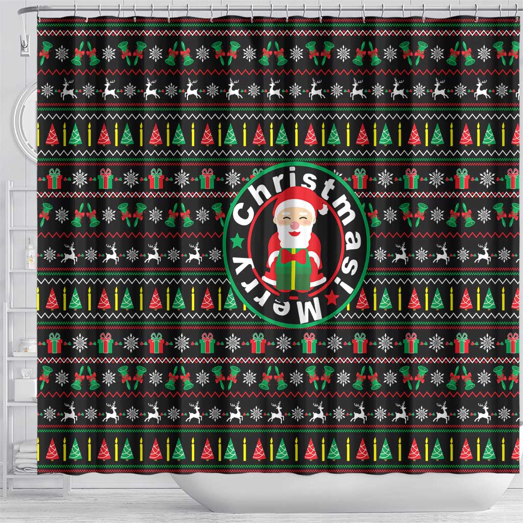 Gift For Merry Christmas Shower Curtain with Santa Claus and Holiday Icons Pattern - Wonder Print Shop