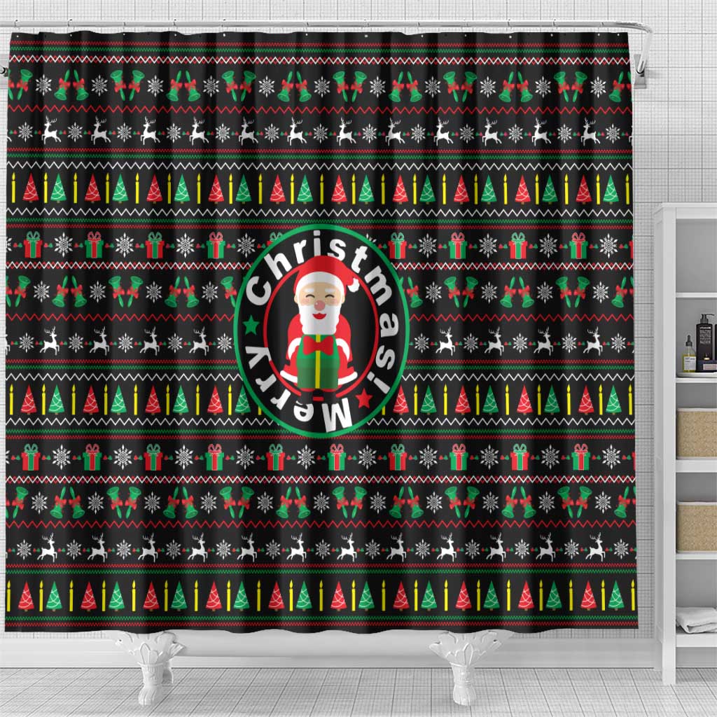 Gift For Merry Christmas Shower Curtain with Santa Claus and Holiday Icons Pattern - Wonder Print Shop