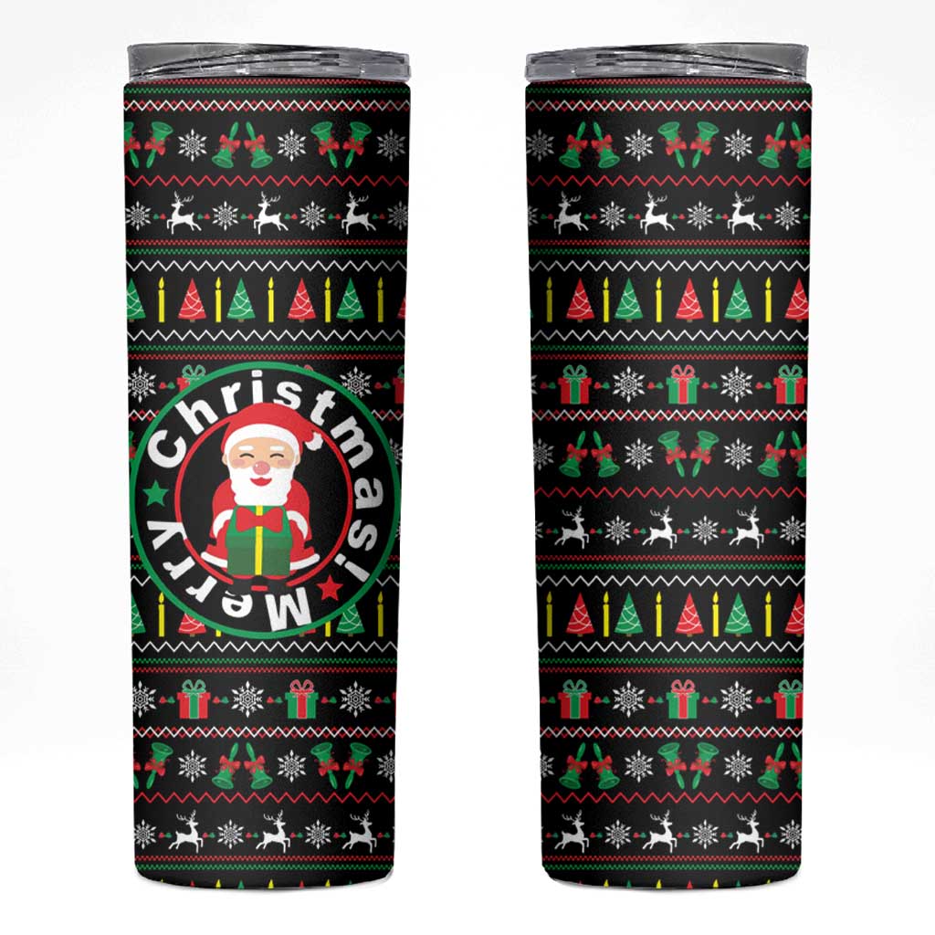 Gift For Merry Christmas Skinny Tumbler with Santa Claus and Holiday Icons Pattern - Wonder Print Shop