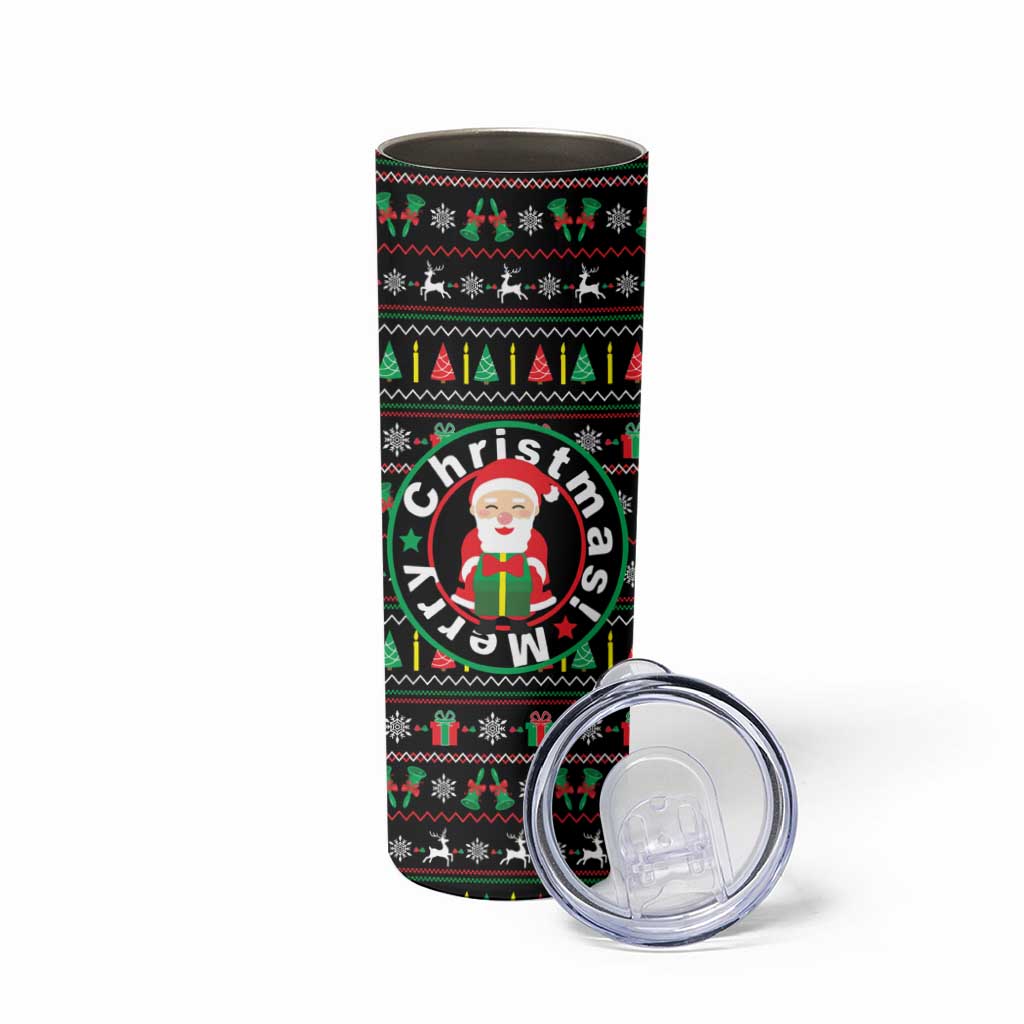 Gift For Merry Christmas Skinny Tumbler with Santa Claus and Holiday Icons Pattern - Wonder Print Shop