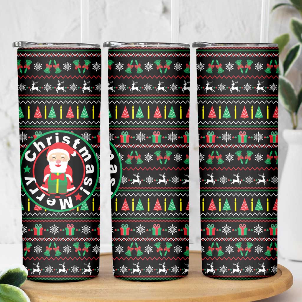 Gift For Merry Christmas Skinny Tumbler with Santa Claus and Holiday Icons Pattern - Wonder Print Shop