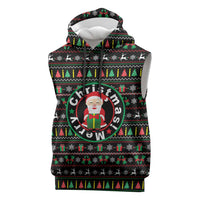 Gift For Merry Christmas Sleeveless Hoodie with Santa Claus and Holiday Icons Pattern - Wonder Print Shop