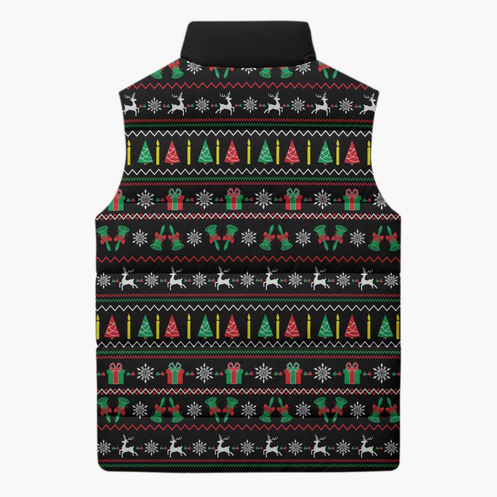 Gift For Merry Christmas Sleeveless Puffer Jacket with Santa Claus and Holiday Icons Pattern - Wonder Print Shop