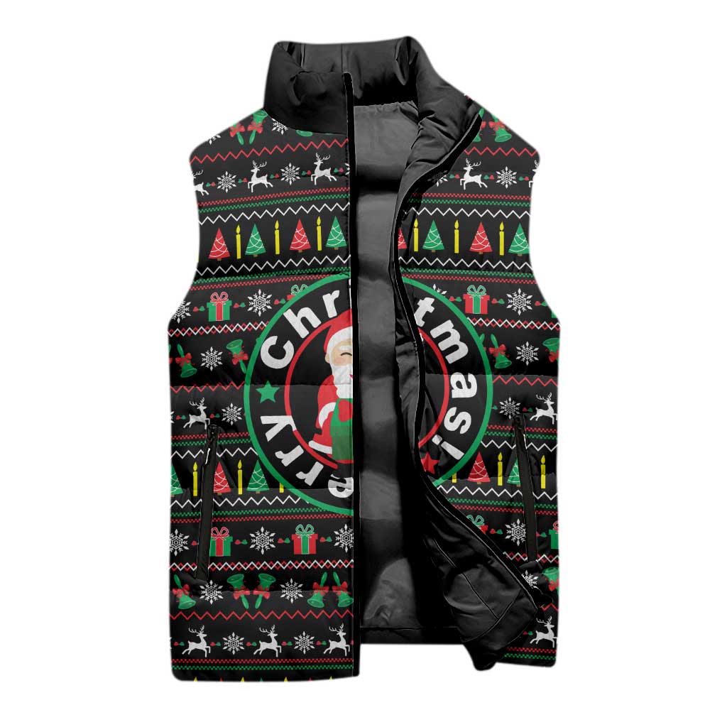Gift For Merry Christmas Sleeveless Puffer Jacket with Santa Claus and Holiday Icons Pattern - Wonder Print Shop