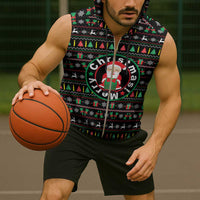 Gift For Merry Christmas Sleeveless Zip Hoodie with Santa Claus and Holiday Icons Pattern - Wonder Print Shop