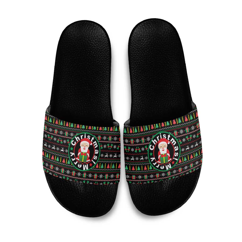Gift For Merry Christmas Slide Sandals with Santa Claus and Holiday Icons Pattern - Wonder Print Shop