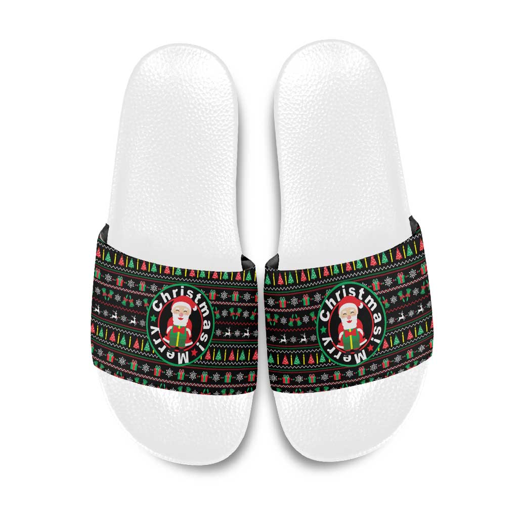 Gift For Merry Christmas Slide Sandals with Santa Claus and Holiday Icons Pattern - Wonder Print Shop