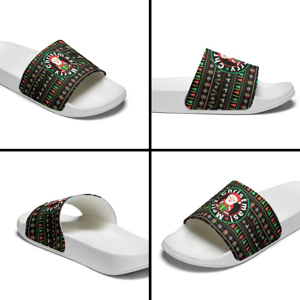 Gift For Merry Christmas Slide Sandals with Santa Claus and Holiday Icons Pattern - Wonder Print Shop