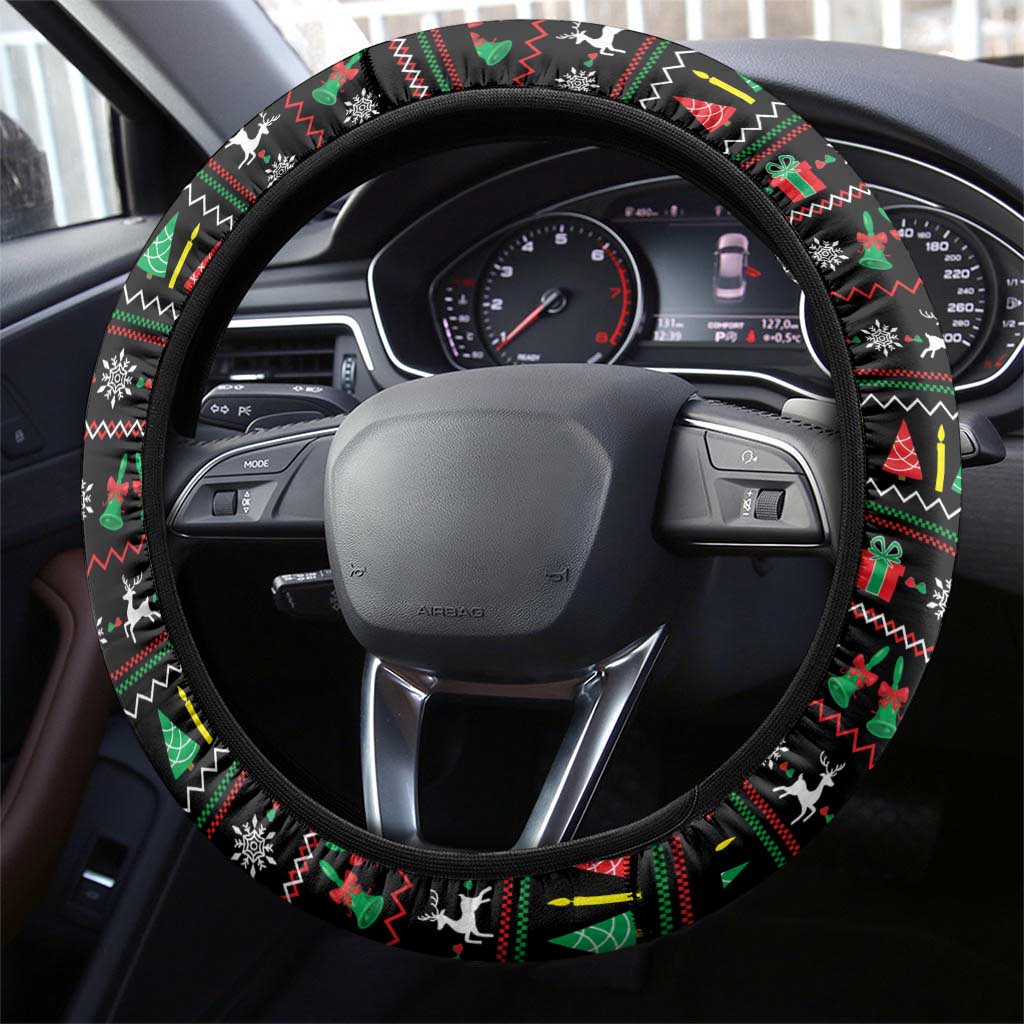 Gift For Merry Christmas Steering Wheel Cover with Santa Claus and Holiday Icons Pattern - Wonder Print Shop