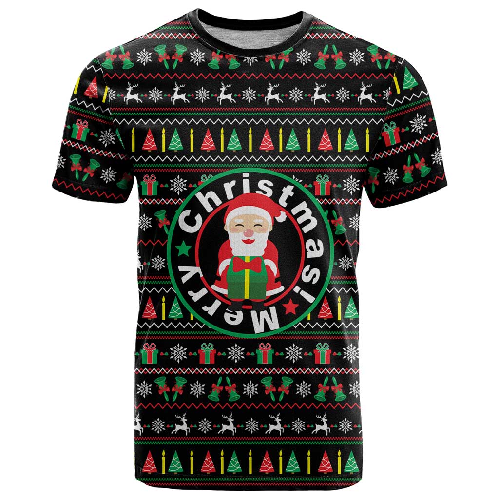 Gift For Merry Christmas T Shirt with Santa Claus and Holiday Icons Pattern - Wonder Print Shop
